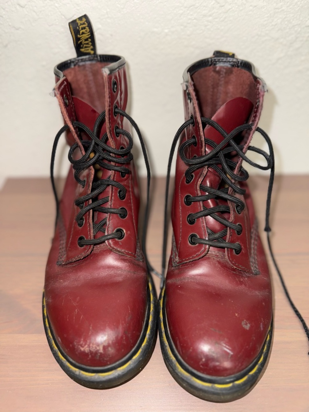 Dr. Martens Burgundy Leather 8-Eye Lace-Up Boots